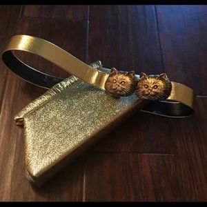 Vintage gold cat belt with matching clutch